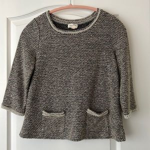 Anthropologie Meadow Rue Pearls Beads Babydoll Tweed Top